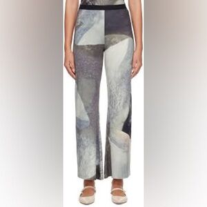 Wide Leg Printed Pants in Slate Gray and Ivory